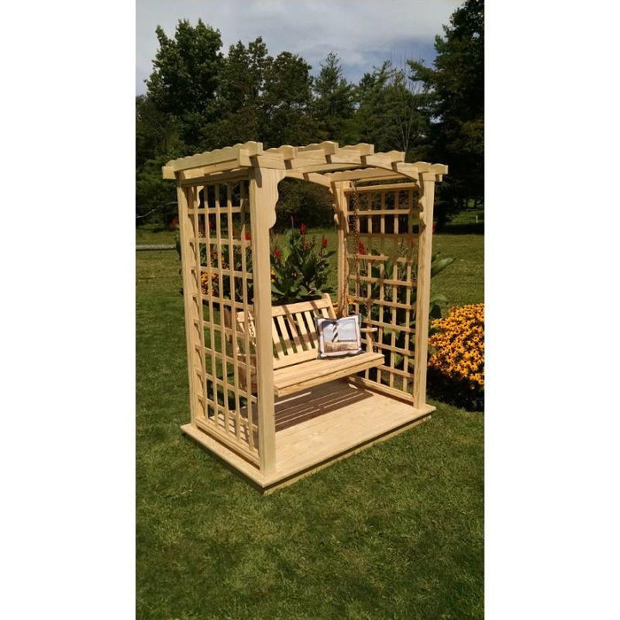 A & L Furniture Amish Handcrafted Pine Cambridge Arbor w/ Deck & Swing 6ft