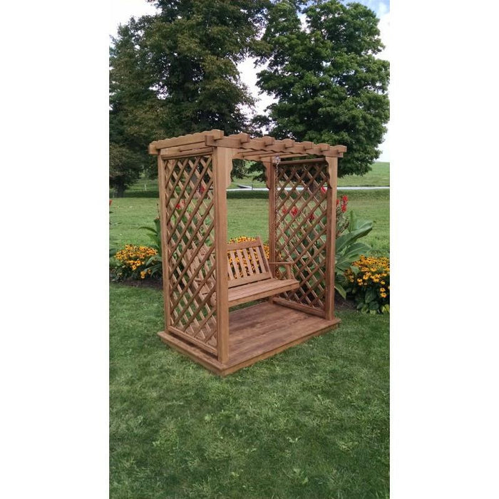 A & L Furniture Amish Handcrafted Pine Covington Arbor w/ Deck & Swing 6ft