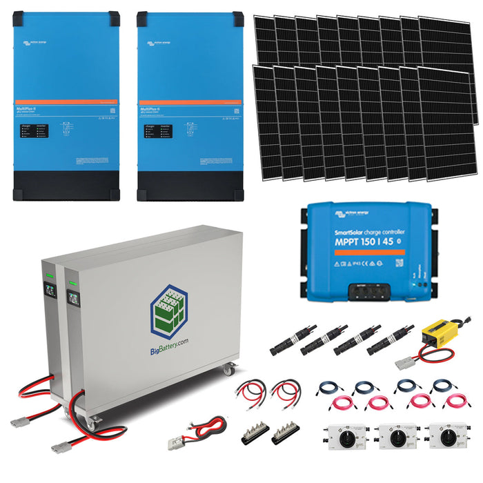 2 x Victron MultiPlus-II 48V 10,000W Inverter/Charger & RHINO 28kWh Battery Bank With 48 Solar Panels