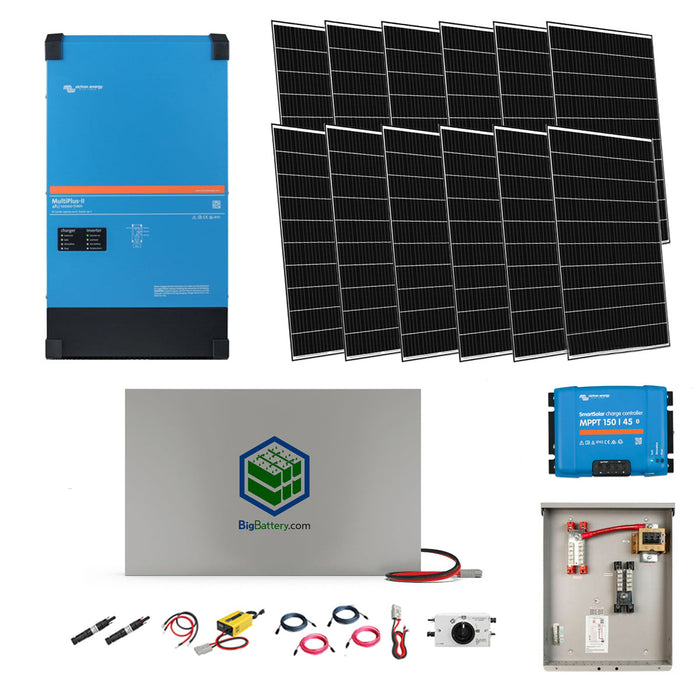 Victron MultiPlus-II 48V 10,000W Inverter/Charger & Rhino 14kWh Battery Bank With 12 Solar Panels