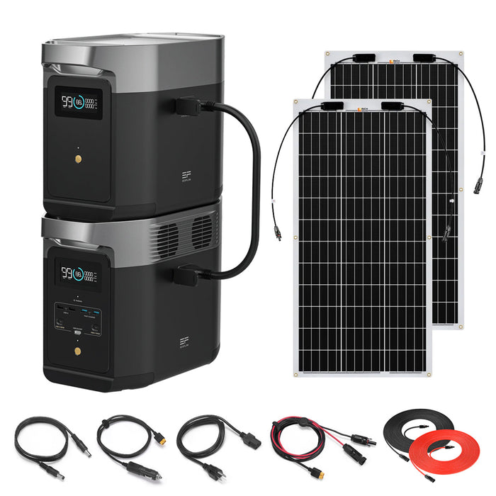 EcoFlow DELTA 2 1.8kW Power Station With Extra Battery & 2/4 Flexible Solar Panels
