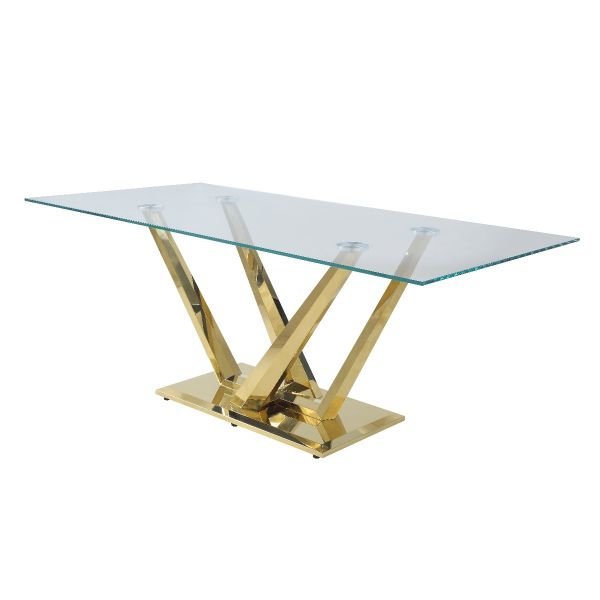 ACME Barnard Dining Table, Clear Glass & Mirrored Silver Finish