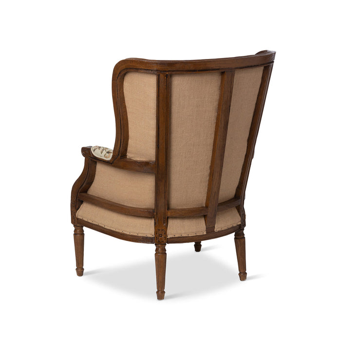 Flourish Pattern Wood Framed Wing Chair