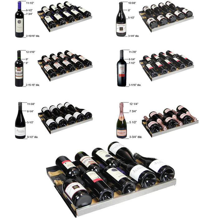 24" Wide FlexCount II Tru-Vino 128 Bottle Single Zone Stainless Steel Left Hinge Wine Refrigerator