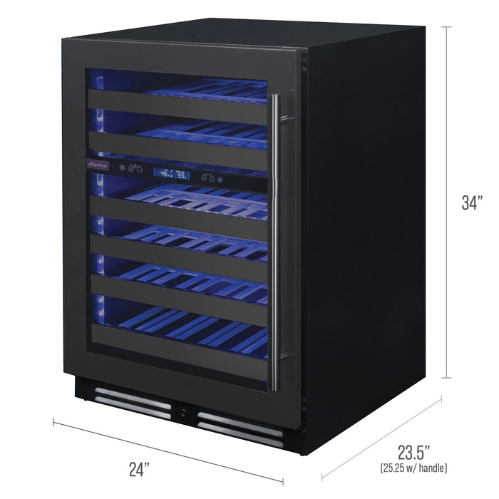 Reserva Series 50 Bottle 34" Tall Dual Zone Left Hinge Black Stainless Steel Wine Cooler Refrigerator