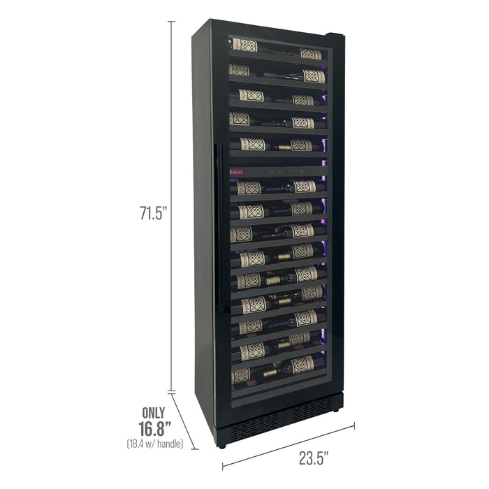 Reserva Series 67 Bottle 71" Tall Dual Zone Right Hinge Black Shallow Wine Refrigerator Console