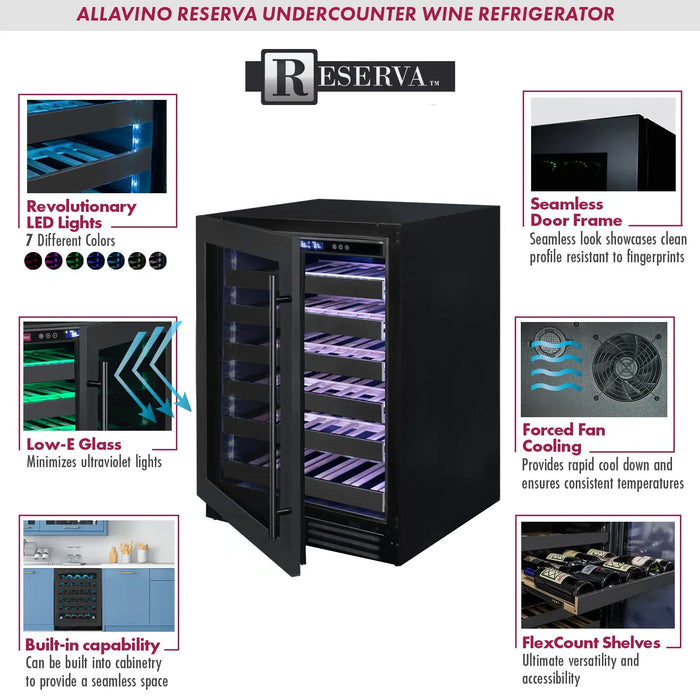 Reserva Series 100 Bottle 34" Tall Dual Zone Black Stainless Steel Side-by-Side Wine Cooler Refrigerator