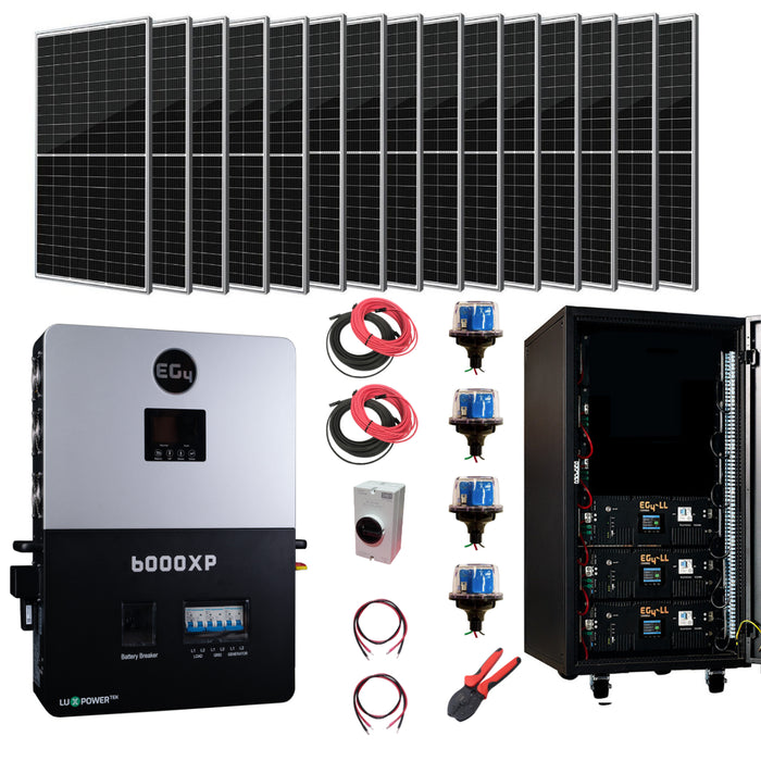 Complete Off-Grid Solar Kit EG4 6000XP 8000W PV Input 6000W Output 48V 120/240V Split Phase 6400 Watts of Solar PV