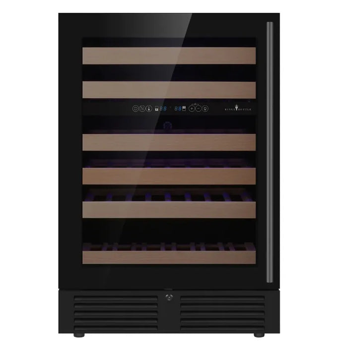 KingsBottle 46 Bottle 24″ Under Counter LOW-E Left Hinge Glass Door Dual Zone Black Wine Cooler KBU145DX-FG LHH