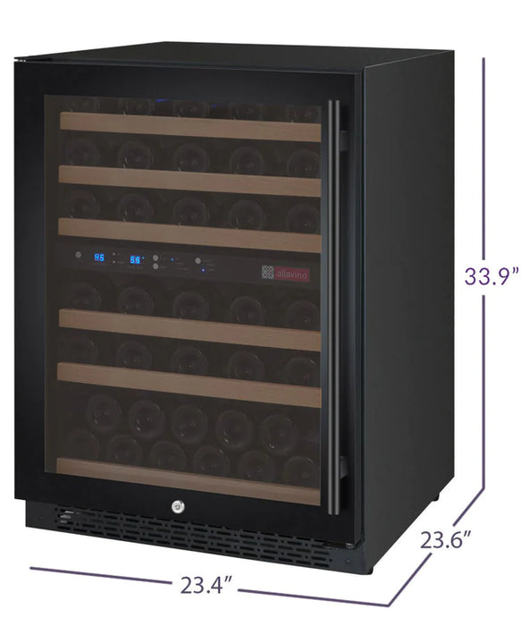 24" Wide FlexCount II Tru-Vino 56 Bottle Dual Zone Black Left Hinge Wine Refrigerator