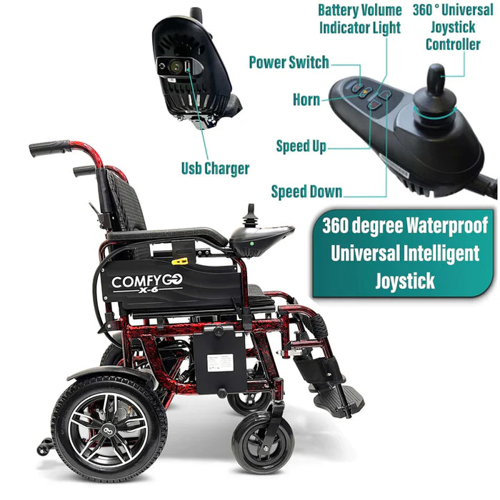 ComfyGO X-6 Lightweight Folding Electric Wheelchair 10+ miles / 12AH lithium-ion